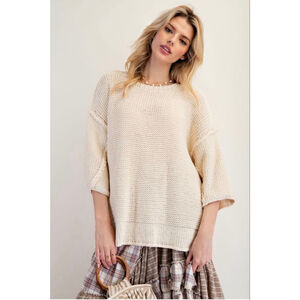 Easel Dolman Sleeve Knitted Boxy Sweater Top Cream Size S
